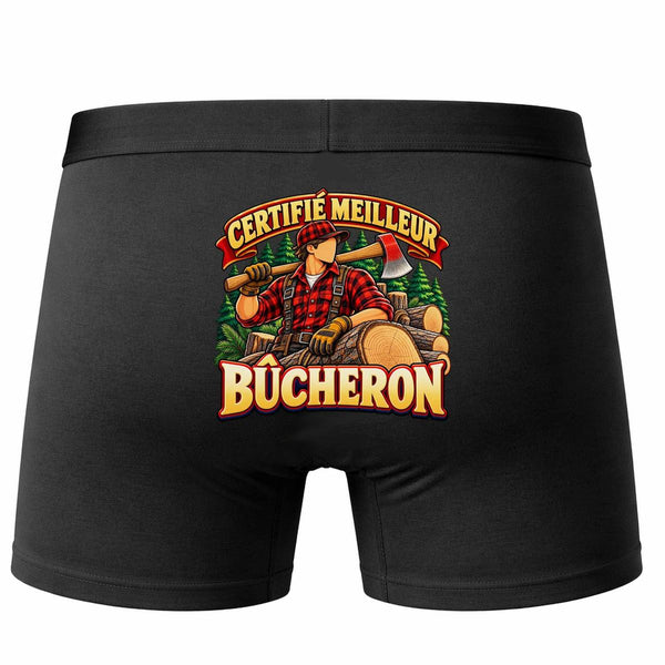 Boxer Homme Certifié Meilleur bûcheron | modèle 1 | Caleçon Coton Noir Motif au Dos Coutures Plates S à 5XL | Idée Cadeau Fête des Pères Noël