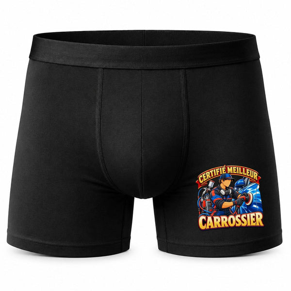 Boxer Homme Certifié Meilleur Carrossier | modèle 1 | Caleçon Coton Noir Motif Devant Coutures Plates S à 5XL | Idée Cadeau Fête des Pères Noël