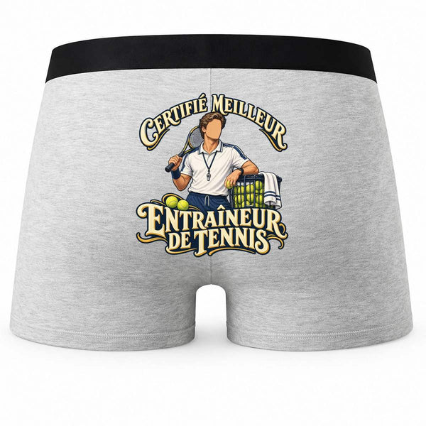 Boxer Homme Certifié Meilleur entraîneur de Tennis | Caleçon Coton Gris Motif au Dos Coutures Plates S à 5XL | Idée Cadeau Coach Fête des Pères Noël
