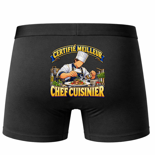 Boxer Homme Certifié Meilleur Chef Cuisinier | Caleçon Coton Noir Motif au Dos Coutures Plates S à 5XL | Idée Cadeau Fête des Pères Noël