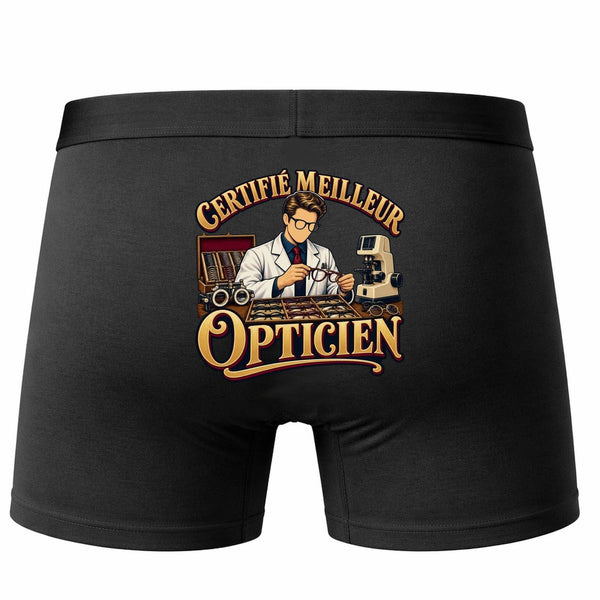 Boxer Homme Certifié Meilleur opticien | Caleçon Coton Noir Motif au Dos Coutures Plates S à 5XL | Idée Cadeau Fête des Pères Noël