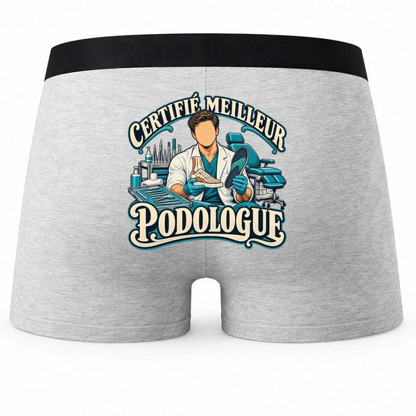 Boxer Homme Certifié Meilleur podologue | Caleçon Coton Gris Motif au Dos Coutures Plates S à 5XL | Idée Cadeau Soignant Fête des Pères Noël