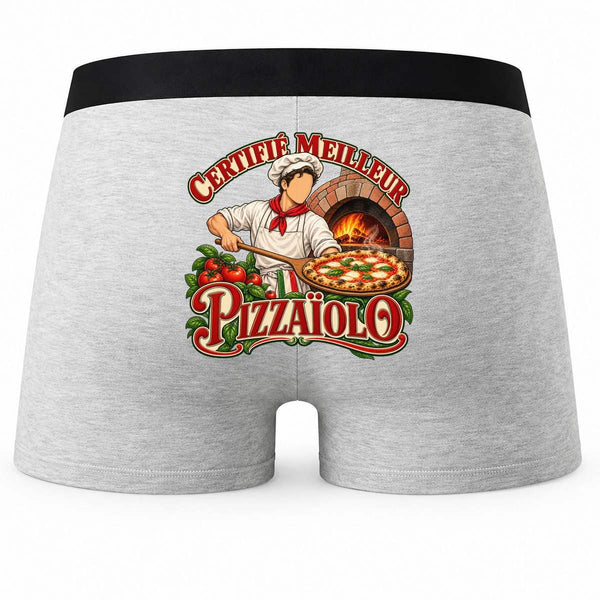 Boxer Homme Certifié Meilleur pizzaiolo | Caleçon Coton Gris Motif au Dos Coutures Plates S à 5XL | Idée Cadeau Fête des Pères Noël