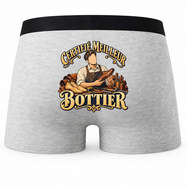 Boxer Homme Certifié Meilleur bottier | Caleçon Coton Gris Motif au Dos Coutures Plates S à 5XL | Idée Cadeau Artisan Fête des Pères Noël