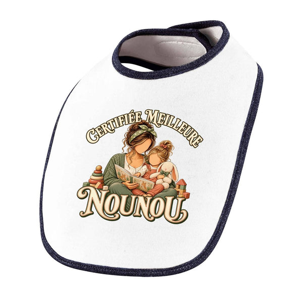 Bavoir Bébé Certifiée meilleure nounou Certifié Meilleur | Coton Double Épaisseur Attache Auto-Agrippante | Repas Fille Garçon Mixte | Idée Cadeau Naissance Baby Shower