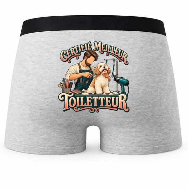 Boxer Homme Certifié Meilleur toiletteur | Caleçon Coton Gris Motif au Dos Coutures Plates S à 5XL | Idée Cadeau Fête des Pères Noël