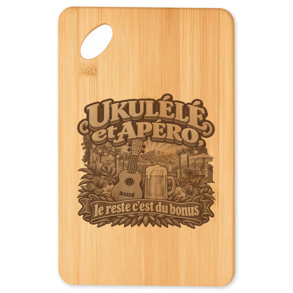 Planche à Découper Ukulélé et apéro, le reste c'est du bonus | Plateau Apéro Bambou Gravé 30 × 20 cm | Cuisine Barbecue Apéritif | Idée Cadeau Joueur et Joueuse Ukulélé Crémaillère Noël