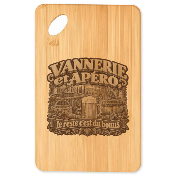Planche à Découper Vannerie et apéro, le reste c'est du bonus | Plateau Apéro Bambou Gravé 30 × 20 cm | Cuisine Barbecue Apéritif | Idée Cadeau Vannier Vannière Crémaillère Noël