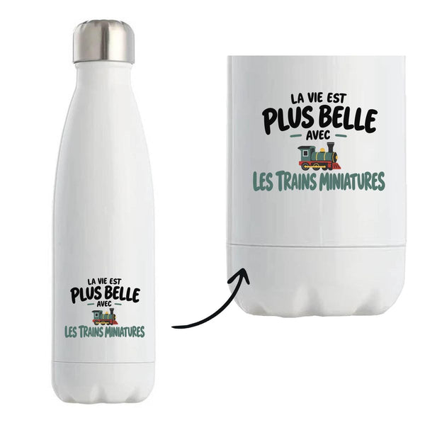 Gourde Isotherme La vie est plus belle avec les trains miniatures | modèle 2 | Bouteille Inox Double Paroi 500 ml Froid 24 h Chaud 12 h | Sport Bureau Randonnée Vélo | Idée Cadeau Noël Départ