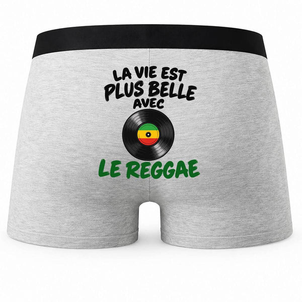 Boxer Homme La Vie est Plus Belle avec Le Reggae | Caleçon Coton Gris Motif au Dos Coutures Plates S à 5XL | Idée Cadeau Mélomane Fête des Pères Noël