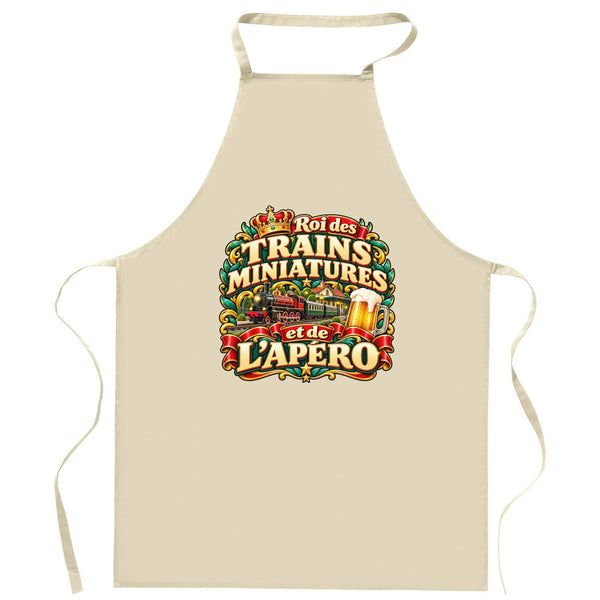 Tablier de Cuisine Roi des trains miniatures et de l'apéro | Coton 90 × 60 cm Cou Ajustable Nouage dans le Dos | Pâtisserie Barbecue Atelier | Idée Cadeau Modéliste Ferroviaire Fête des Pères Noël
