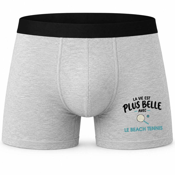 Boxer Homme La Vie est Plus Belle avec Le Beach Tennis | modèle 1 | Caleçon Coton Gris Motif Devant Coutures Plates S à 5XL | Idée Cadeau Fête des Pères Noël
