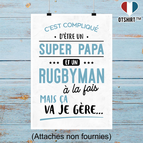 Affiche super papa et rugbyman