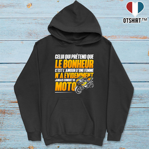 Sweat à capuche homme le bonheur moto