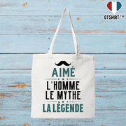 Tote bag coton recyclé aimé l'homme le mythe la légende