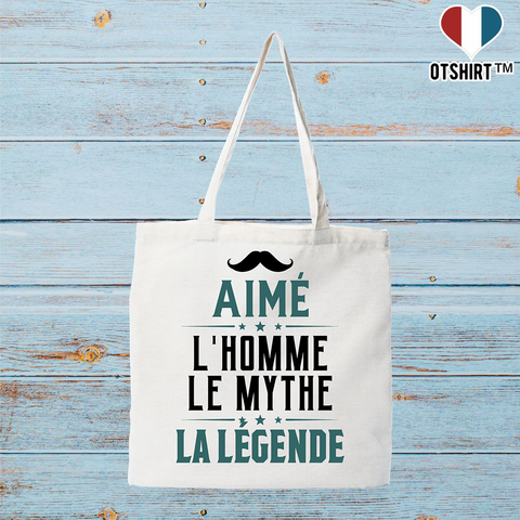 Tote bag coton recyclé aimé l'homme le mythe la légende