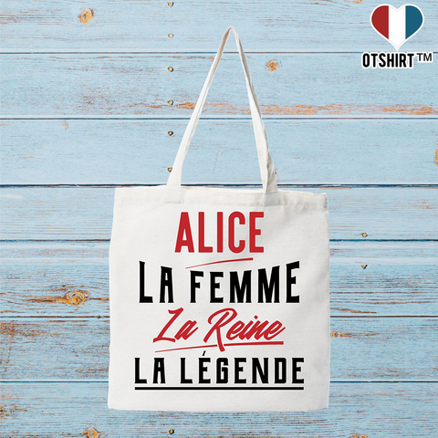 Tote bag coton recyclé alice la femme la reine la légende