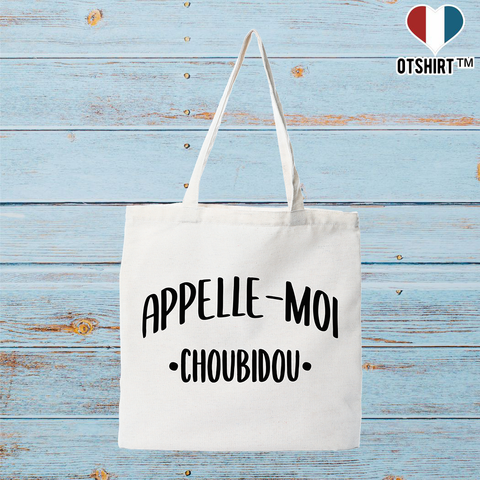 Tote bag coton recyclé appelle moi choubidou