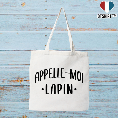 Tote bag coton recyclé appelle moi lapin