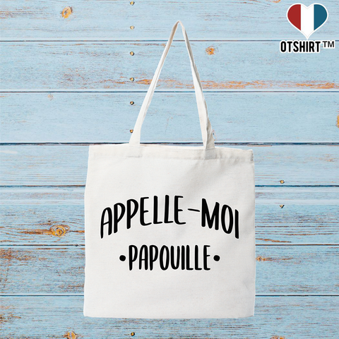 Tote bag coton recyclé appelle moi papouille