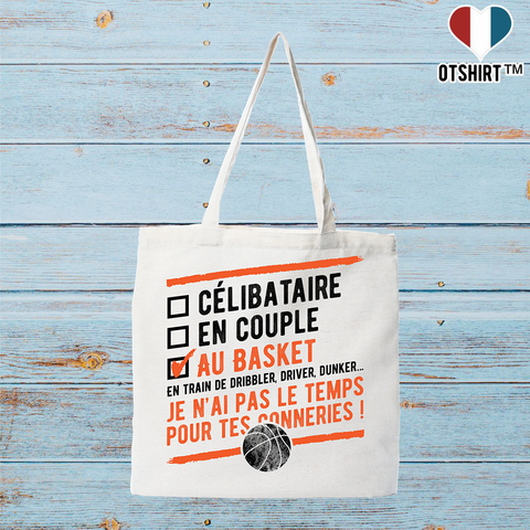 Tote bag coton recyclé célibataire au basket
