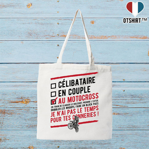 Tote bag coton recyclé célibataire au motocross