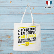 Tote bag coton recyclé célibataire au tennis