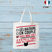 Tote bag coton recyclé célibataire avec mon chat