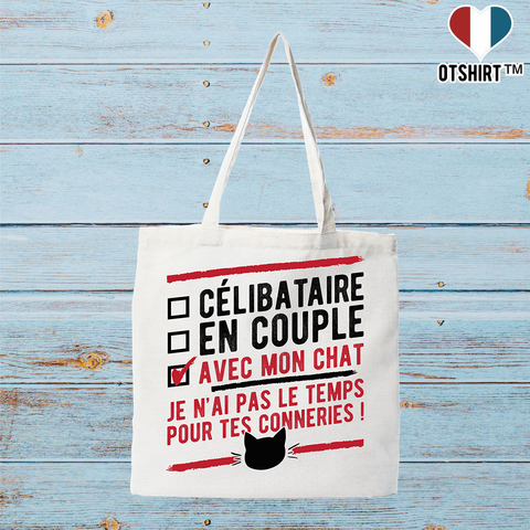 Tote bag coton recyclé célibataire avec mon chat