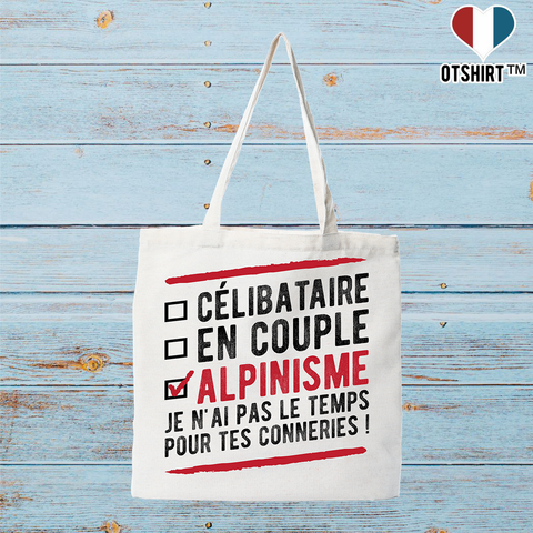Tote bag coton recyclé célibataire en couple alpinisme