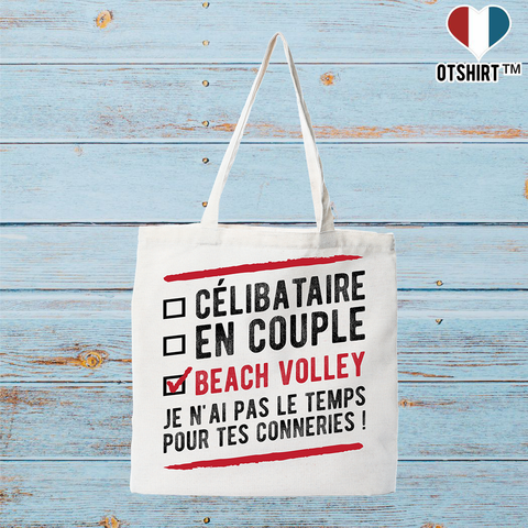 Tote bag coton recyclé célibataire en couple beach volley
