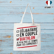 Tote bag coton recyclé célibataire en couple biathlon