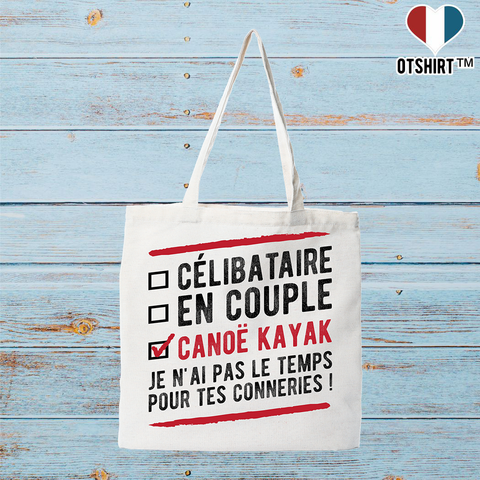 Tote bag coton recyclé célibataire en couple canoë kayak