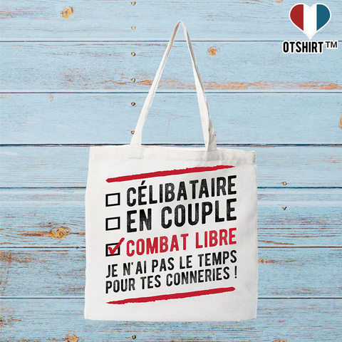 Tote bag coton recyclé célibataire en couple combat libre