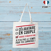 Tote bag coton recyclé célibataire en couple course d'orientation