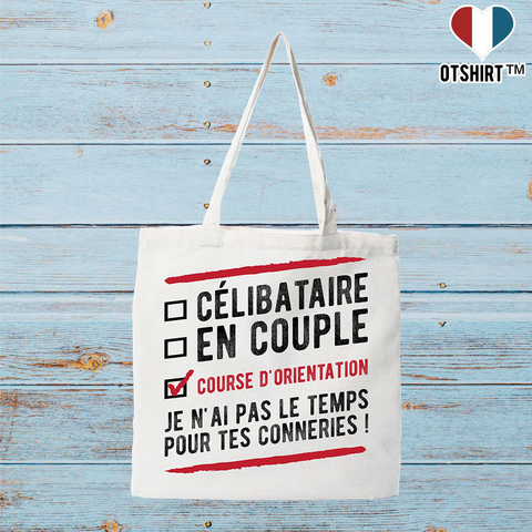 Tote bag coton recyclé célibataire en couple course d'orientation