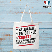 Tote bag coton recyclé célibataire en couple cricket