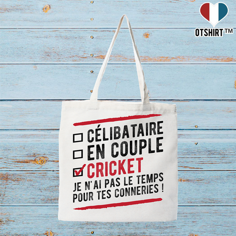 Tote bag coton recyclé célibataire en couple cricket