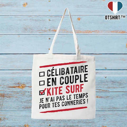 Tote bag coton recyclé célibataire en couple kite surf