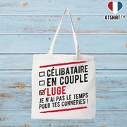 Tote bag coton recyclé célibataire en couple luge