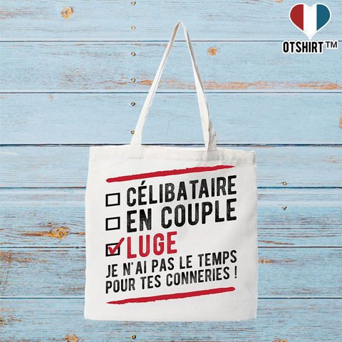 Tote bag coton recyclé célibataire en couple luge
