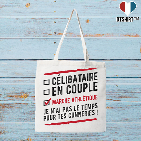 Tote bag coton recyclé célibataire en couple marche athlétique