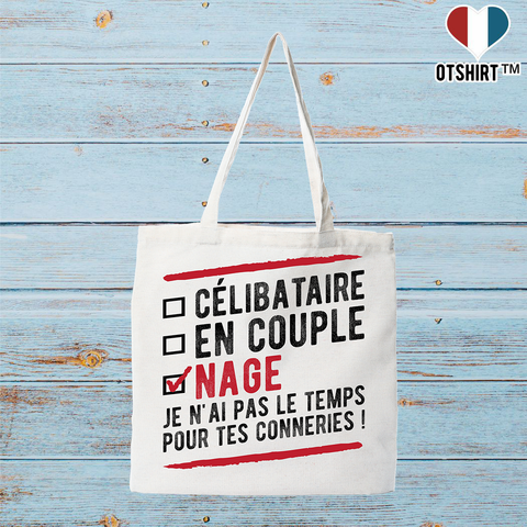 Tote bag coton recyclé célibataire en couple nage