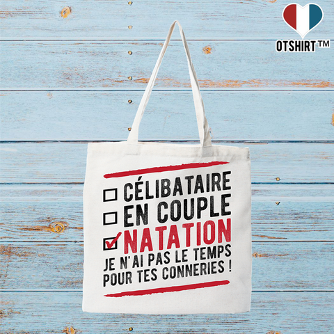 Tote bag coton recyclé célibataire en couple natation