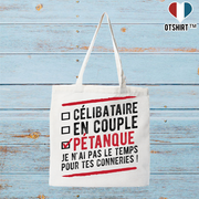 Tote bag coton recyclé célibataire en couple pétanque