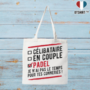 Tote bag coton recyclé célibataire en couple padel