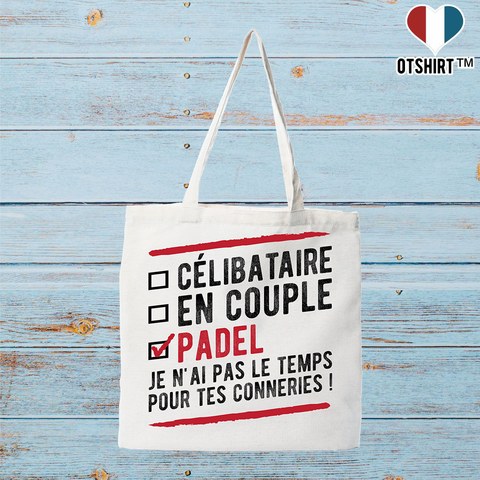 Tote bag coton recyclé célibataire en couple padel