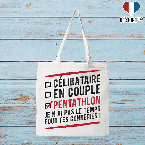 Tote bag coton recyclé célibataire en couple pentathlon