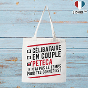 Tote bag coton recyclé célibataire en couple peteca