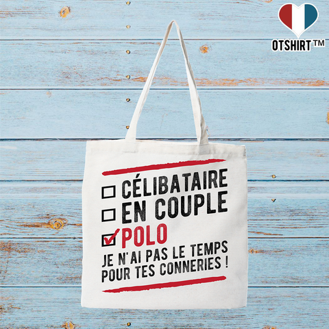 Tote bag coton recyclé célibataire en couple polo
